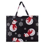 Christmas Texture, Retro Background With Snowmen Zipper Large Tote Bag