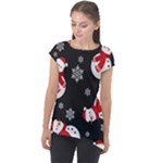 Christmas Texture, Retro Background With Snowmen Cap Sleeve High Low Top