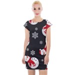 Christmas Texture, Retro Background With Snowmen Cap Sleeve Bodycon Dress