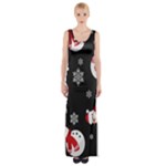 Christmas Texture, Retro Background With Snowmen Thigh Split Maxi Dress