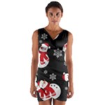 Christmas Texture, Retro Background With Snowmen Wrap Front Bodycon Dress