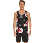 Christmas Texture, Retro Background With Snowmen Men s Wide Collar Tank Top