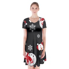 Christmas Texture, Retro Background With Snowmen Short Sleeve V