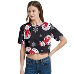 Women s Round Neck Short Sleeve Crop Top 