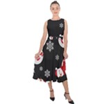 Christmas Texture, Retro Background With Snowmen Midi Tie-Back Chiffon Dress