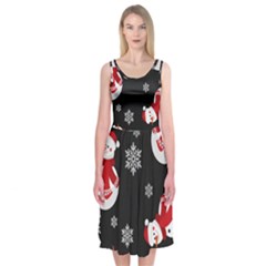 Christmas Texture, Retro Background With Snowmen Midi Sleeveless Dress from ArtsNow.com