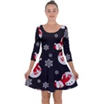 Christmas Texture, Retro Background With Snowmen Quarter Sleeve Skater Dress