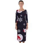 Christmas Texture, Retro Background With Snowmen Quarter Sleeve Midi Bodycon Dress