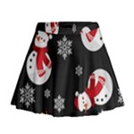 Christmas Texture, Retro Background With Snowmen Mini Flare Skirt