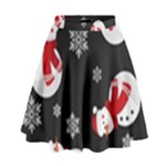 Christmas Texture, Retro Background With Snowmen High Waist Skirt