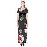 Christmas Texture, Retro Background With Snowmen Short Sleeve Maxi Dress