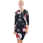 Christmas Texture, Retro Background With Snowmen Quarter Sleeve Hood Bodycon Dress