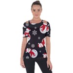 Christmas Texture, Retro Background With Snowmen Shoulder Cut Out Short Sleeve Top