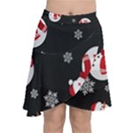 Christmas Texture, Retro Background With Snowmen Chiffon Wrap Front Skirt