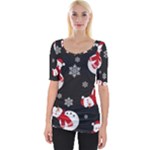 Christmas Texture, Retro Background With Snowmen Wide Neckline T-Shirt