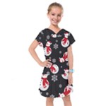 Christmas Texture, Retro Background With Snowmen Kids  Drop Waist Dress