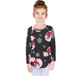 Christmas Texture, Retro Background With Snowmen Kids  Long Sleeve T-Shirt