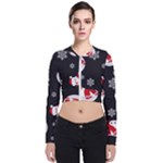 Christmas Texture, Retro Background With Snowmen Long Sleeve Zip Up Bomber Jacket