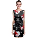 Christmas Texture, Retro Background With Snowmen Sleeveless Velvet Midi Dress