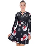 Christmas Texture, Retro Background With Snowmen Long Sleeve Panel Dress