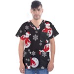 Christmas Texture, Retro Background With Snowmen Men s V-Neck Scrub Top