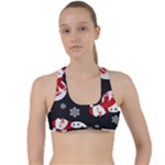 Christmas Texture, Retro Background With Snowmen Criss Cross Racerback Sports Bra