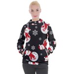 Christmas Texture, Retro Background With Snowmen Women s Hooded Pullover