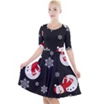 Christmas Texture, Retro Background With Snowmen Quarter Sleeve A-Line Dress