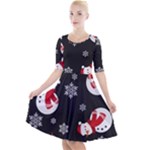 Christmas Texture, Retro Background With Snowmen Quarter Sleeve A-Line Dress With Pockets