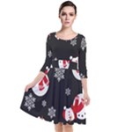 Christmas Texture, Retro Background With Snowmen Quarter Sleeve Waist Band Dress