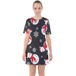 Christmas Texture, Retro Background With Snowmen Sixties Short Sleeve Mini Dress