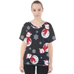 Christmas Texture, Retro Background With Snowmen V-Neck Dolman Drape Top