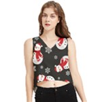 Christmas Texture, Retro Background With Snowmen V-Neck Cropped Tank Top