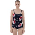 Christmas Texture, Retro Background With Snowmen Twist Front Tankini Set