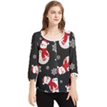 Christmas Texture, Retro Background With Snowmen Chiffon Quarter Sleeve Blouse