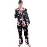 Christmas Texture, Retro Background With Snowmen Men s Long Sleeve Satin Pajamas Set