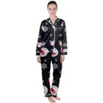 Christmas Texture, Retro Background With Snowmen Women s Long Sleeve Satin Pajamas Set	