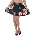 Christmas Texture, Retro Background With Snowmen Velvet Skater Skirt