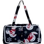 Christmas Texture, Retro Background With Snowmen Multi Function Bag