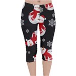 Christmas Texture, Retro Background With Snowmen Velvet Capri Leggings 