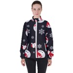 Christmas Texture, Retro Background With Snowmen Women s High Neck Windbreaker