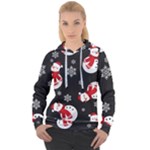 Christmas Texture, Retro Background With Snowmen Women s Overhead Hoodie