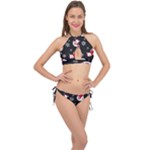 Christmas Texture, Retro Background With Snowmen Cross Front Halter Bikini Set