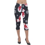 Christmas Texture, Retro Background With Snowmen Lightweight Velour Capri Leggings 