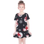 Christmas Texture, Retro Background With Snowmen Kids  Simple Cotton Dress