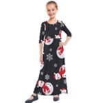 Christmas Texture, Retro Background With Snowmen Kids  Quarter Sleeve Maxi Dress