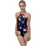 Christmas Texture, Retro Background With Snowmen Go with the Flow One Piece Swimsuit