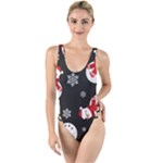 Christmas Texture, Retro Background With Snowmen High Leg Strappy Swimsuit