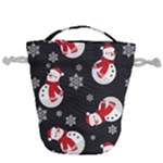 Christmas Texture, Retro Background With Snowmen Drawstring Bucket Bag