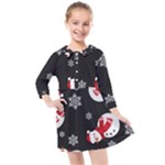 Christmas Texture, Retro Background With Snowmen Kids  Quarter Sleeve Shirt Dress